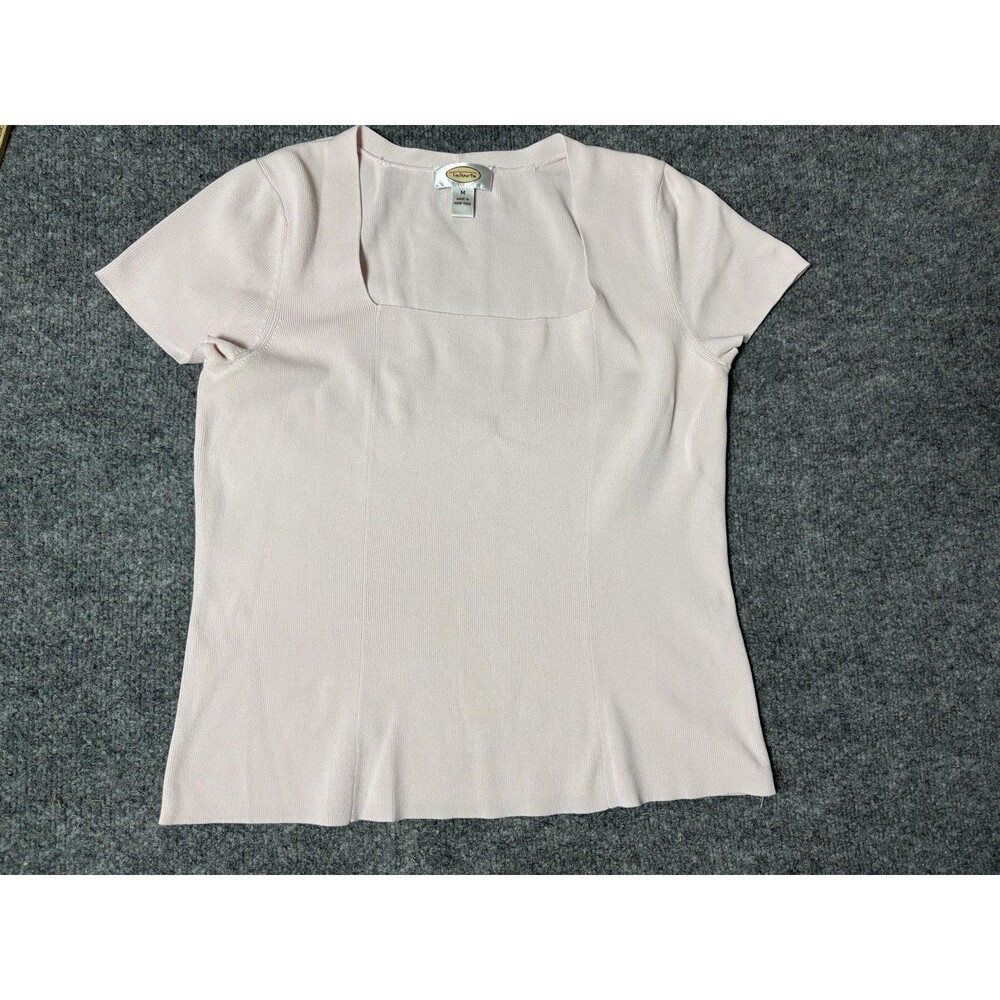 Talbots Shirt Womens M Pink Square Neck Short Sleeve Knit Stretch Casual Top